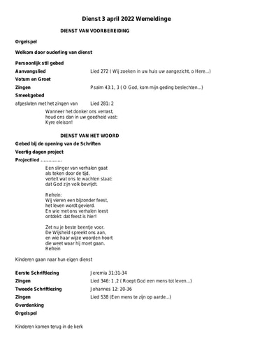 Orde van dienst en Zondagsbrief 3 april 2022 1