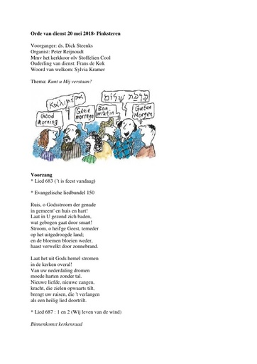 Orde van dienst 20 mei 2018 Pinksteren