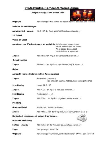 Orde van dienst 15 december 2024