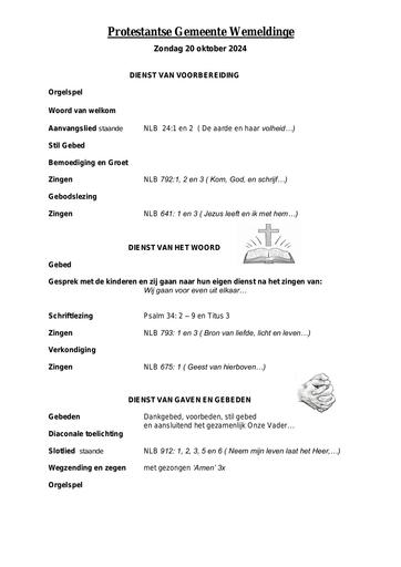 Orde van dienst 20 oktober 2024