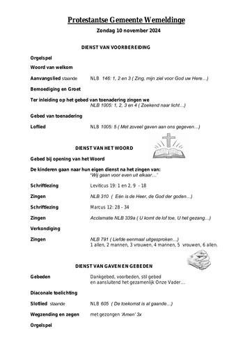 Orde van dienst 10 november 2024