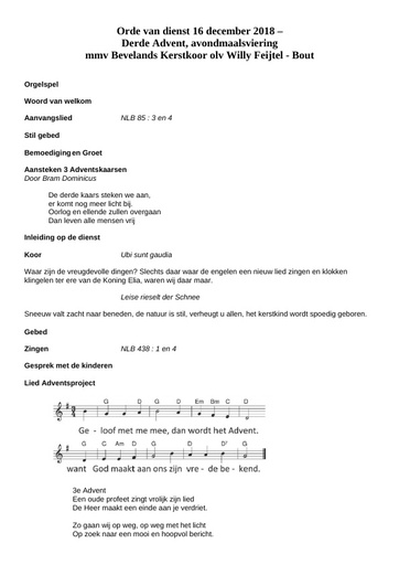 Orde van dienst 16 december 2018 3e advent