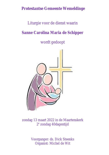 Liturgie doopdienst 13 maart 2022