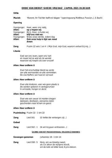 Goede vrijdag 2 april 2021