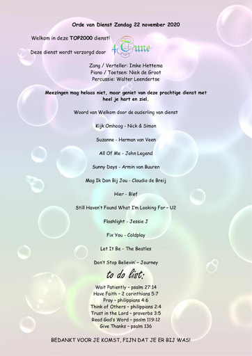 Orde van Dienst Zondag 22 november 2020