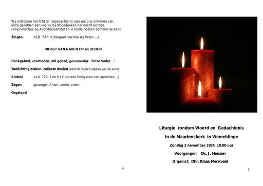 Gedachtenisdienst in boekformaat 3 november 2024