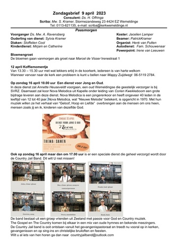 Zondagsbrief  9 april 2023