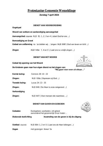 Orde van dienst 7 april  2024