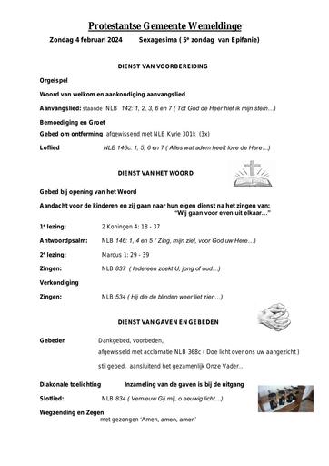 Orde van dienst 4 februari 2024