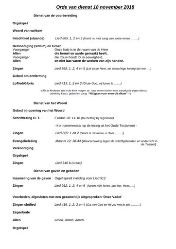 Orde van dienst 18 11 2018