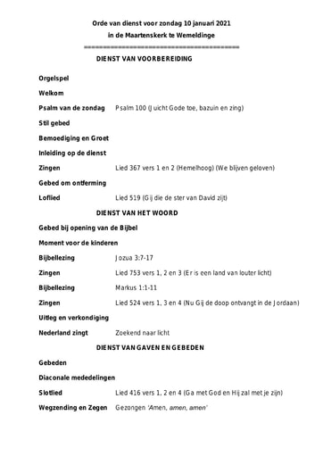 Orde van dienst en zondagsbrief 10  januari 2021 docx