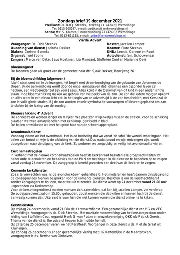 Zondagsbrief 19 december 2021