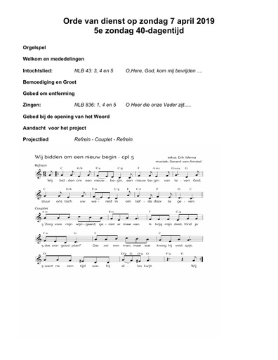 Orde van dienst 7 april 2019