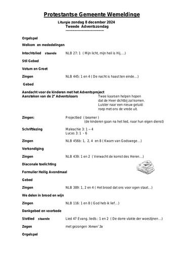 Orde van dienst 8 december 2024