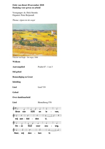 Orde van dienst 28 november 2018 dankdag