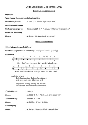 Orde van dienst 9 december 2018