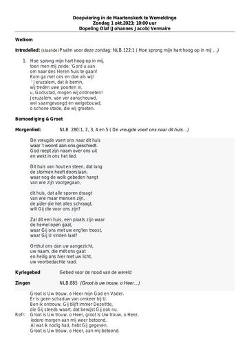 Orde van dienst 1 okt 2023(Wemeldinge)