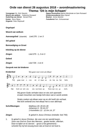 Orde van dienst   26 08 2018