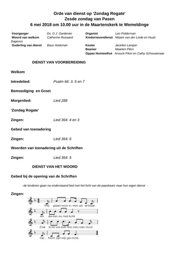 Orde van dienst, zondagsbrief 6 mei 2018 (1)