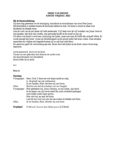 Orde van dienst 15 april 2022 Goede Vrijdag