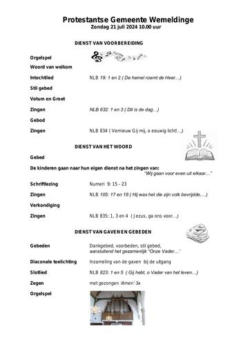 Orde van dienst 21 juli 2024
