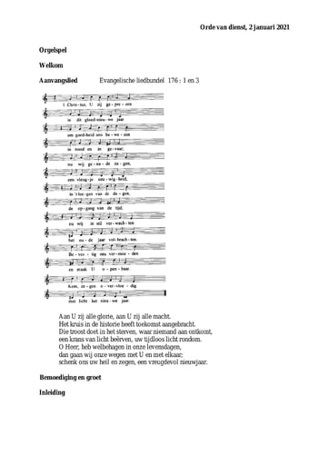 Orde van dienst en nieuwsbrief 2 januari 2022