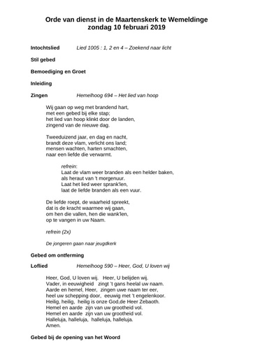 Orde van dienst  10 februari 2019