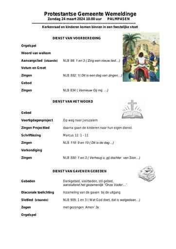 Orde van dienst 24 maart  2024