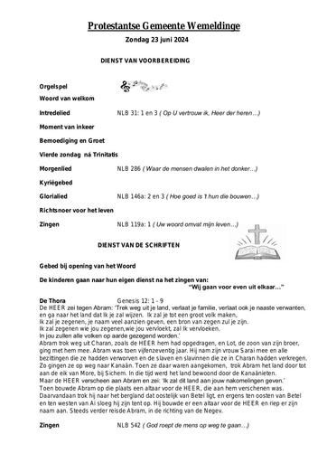 Orde van dienst 23 juni 2024
