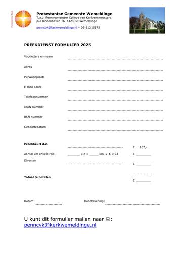 Preekdienstformulier PG Wemeldinge