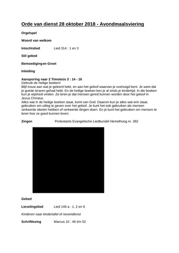 Orde van dienst 28 oktober 2018