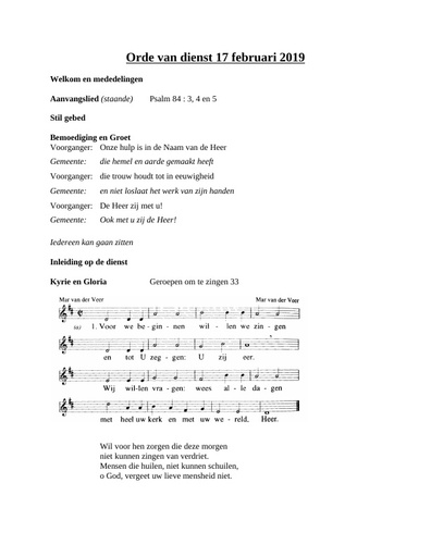 Orde van dienst 17 februari 2019