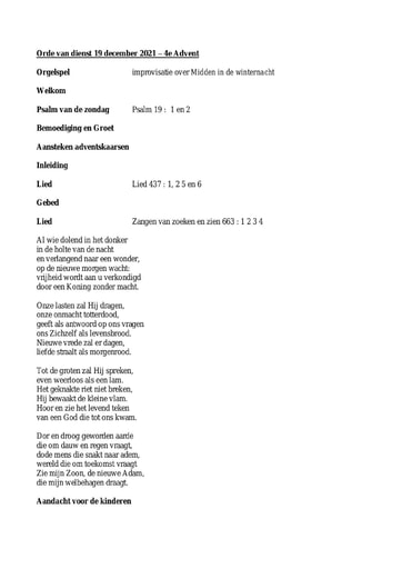 Orde van dienst 19 december 2021 4e advent aangepast