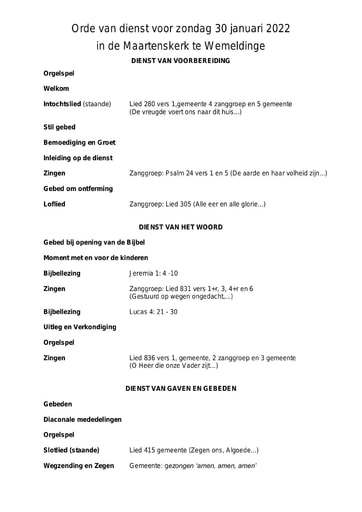 Orde van dienst en zondagsbrief 30 januari 2022 docx