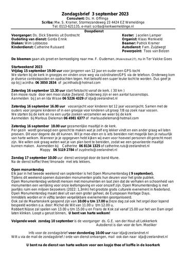 Zondagsbrief  3 september 2023