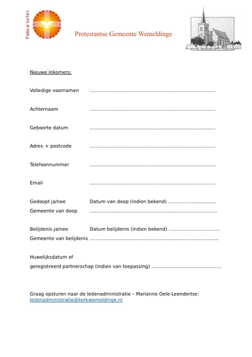 Formulier nieuwe inschrijving