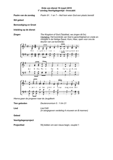 Orde van dienst   10 maart 2019