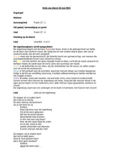 Orde van dienst & zondagsbrief 16 mei 2021 1