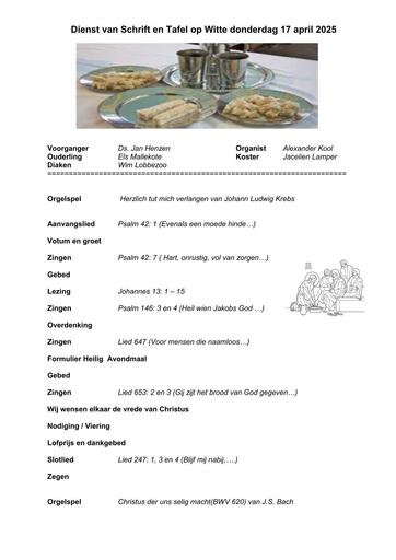 Dienst van Schrift en tafel op Witte donderdag 17 april 2025