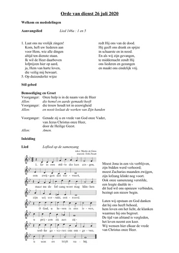 Orde van dienst en zondagsbrief 26 juli 2020