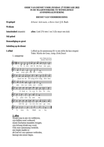 Orde van dienst en zondagsbrief 27 februari 2022