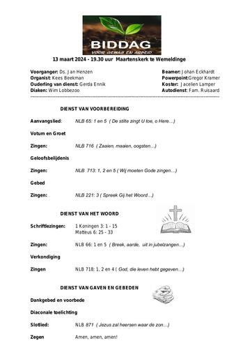 Biddag  op 13 maart 2024
